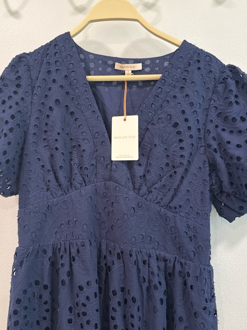 Skies Are Blue Navy Eyelet V-Neck Midi Dress